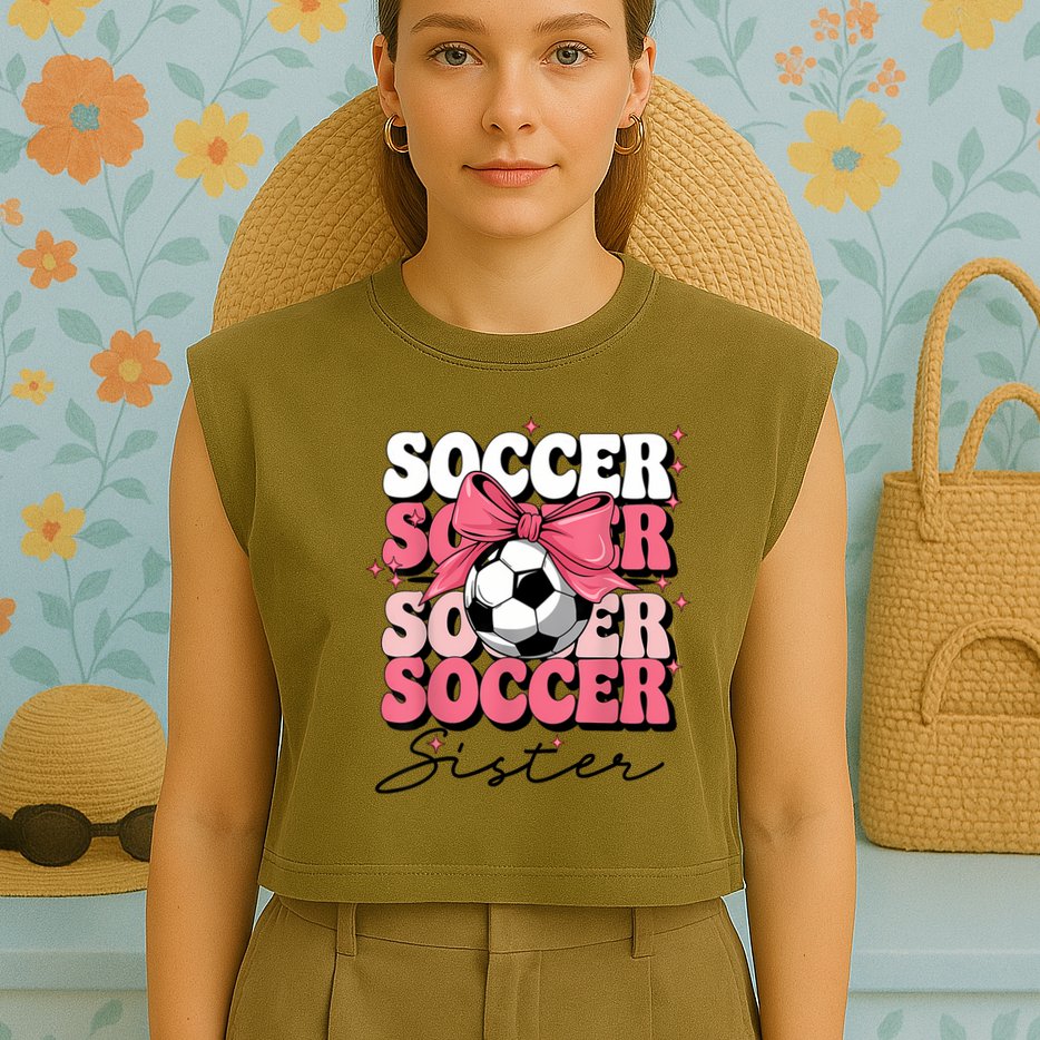 Groovy Soccer Sister Coquette Bow Soccer Garment-Dyed Women's Muscle Tee