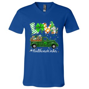 Gnome Shamrock Truck Love Healthcare Worker St Patricks Day Meaningful Gift V-Neck T-Shirt