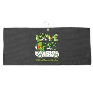 Gnome Shamrock Truck Love Healthcare Worker St Patrick's Day Great Gift Large Microfiber Waffle Golf Towel