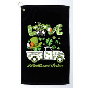 Gnome Shamrock Truck Love Healthcare Worker St Patrick's Day Great Gift Platinum Collection Golf Towel