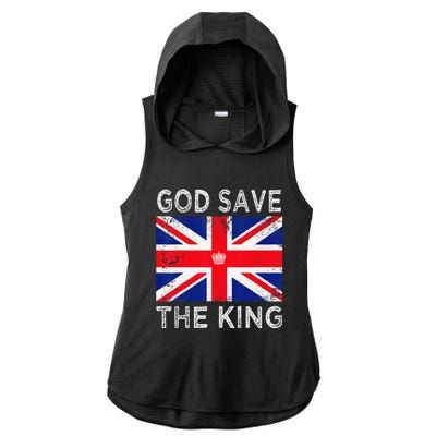 God Save The King Charles III. UK Flag Top King Charles Ladies PosiCharge Tri-Blend Wicking Draft Hoodie Tank