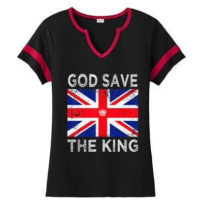 God Save The King Charles III. UK Flag Top King Charles Ladies Halftime Notch Neck Tee