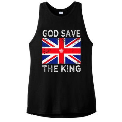 God Save The King Charles III. UK Flag Top King Charles Ladies PosiCharge Tri-Blend Wicking Tank