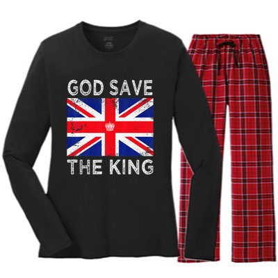 God Save The King Charles III. UK Flag Top King Charles Women's Long Sleeve Flannel Pajama Set 