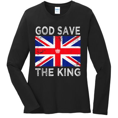 God Save The King Charles III. UK Flag Top King Charles Ladies Long Sleeve Shirt