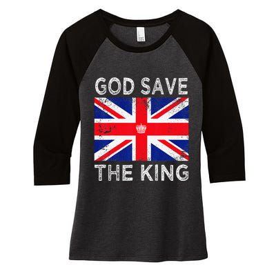 God Save The King Charles III. UK Flag Top King Charles Women's Tri-Blend 3/4-Sleeve Raglan Shirt