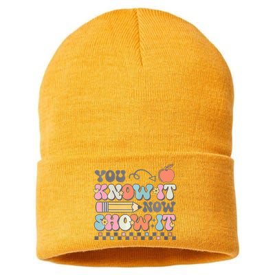 Groovy State Testing Day Teacher You Know It Now Show It Sustainable Knit Beanie