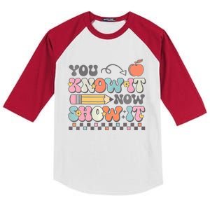 Groovy State Testing Day Teacher You Know It Now Show It Kids Colorblock Raglan Jersey