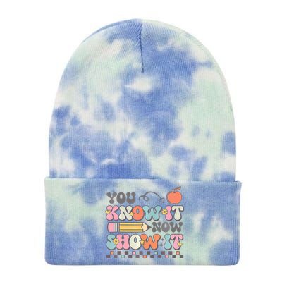 Groovy State Testing Day Teacher You Know It Now Show It Tie Dye 12in Knit Beanie