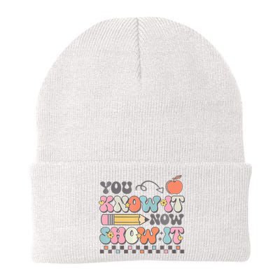 Groovy State Testing Day Teacher You Know It Now Show It Knit Cap Winter Beanie