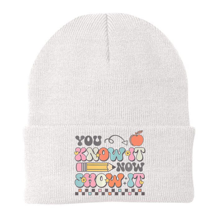 Groovy State Testing Day Teacher You Know It Now Show It Knit Cap Winter Beanie