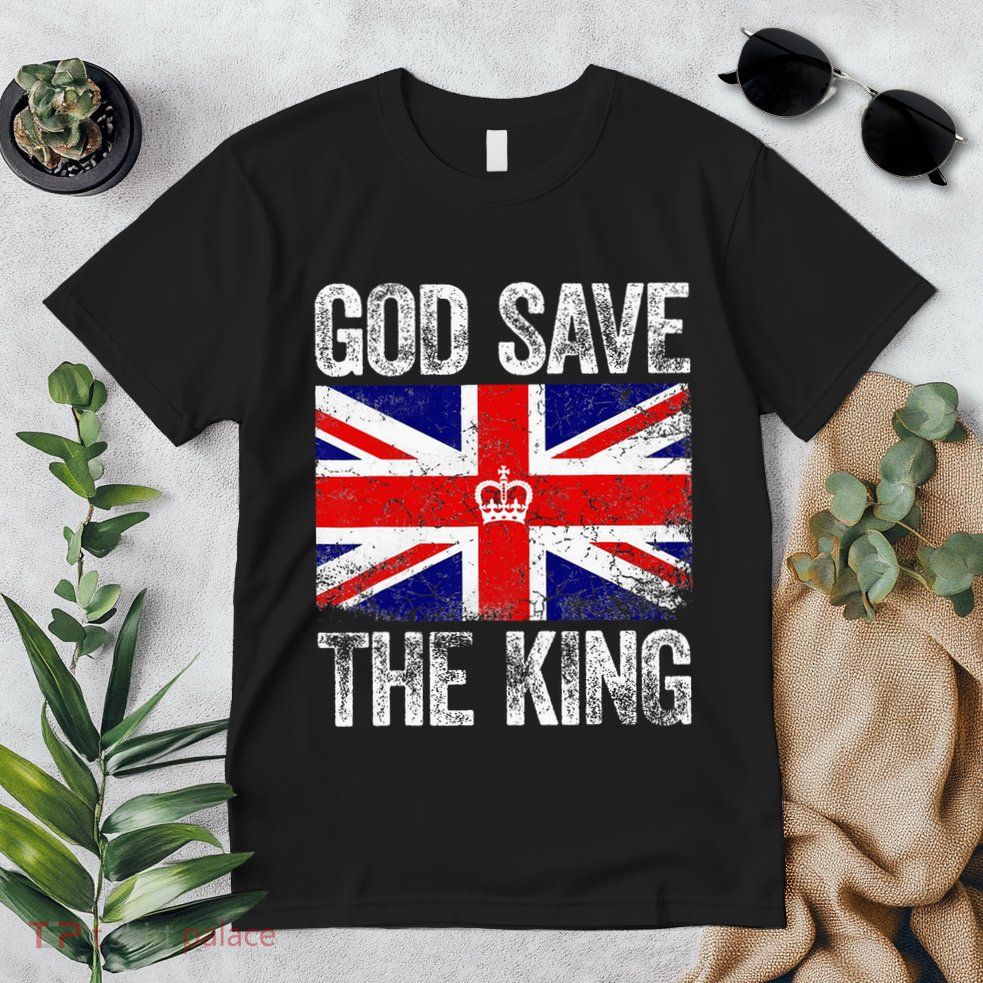 God Save The King Charles III Tee UK Flag Top King Charles Premium T-Shirt