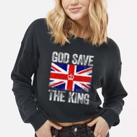 God Save The King Charles III Tee UK Flag Top King Charles Cropped Pullover Crew
