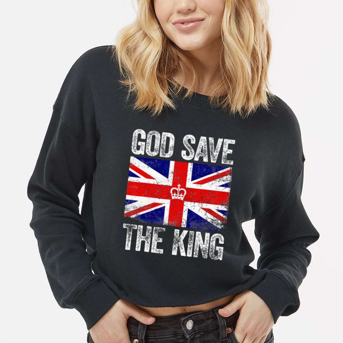 God Save The King Charles III Tee UK Flag Top King Charles Cropped Pullover Crew