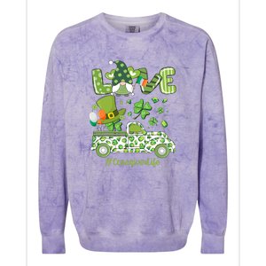 Gnome Shamrock Truck Love Caregiver Life St Patricks Day Colorblast Crewneck Sweatshirt