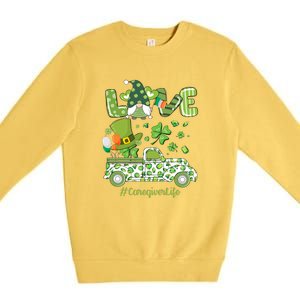 Gnome Shamrock Truck Love Caregiver Life St Patricks Day Premium Crewneck Sweatshirt