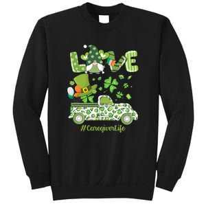 Gnome Shamrock Truck Love Caregiver Life St Patricks Day Sweatshirt