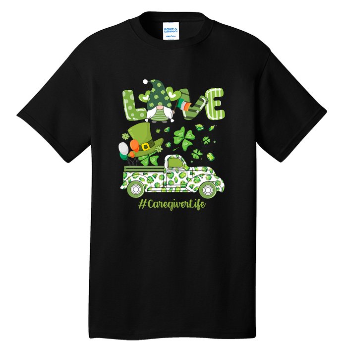 Gnome Shamrock Truck Love Caregiver Life St Patricks Day Tall T-Shirt