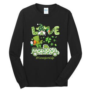 Gnome Shamrock Truck Love Caregiver Life St Patricks Day Tall Long Sleeve T-Shirt