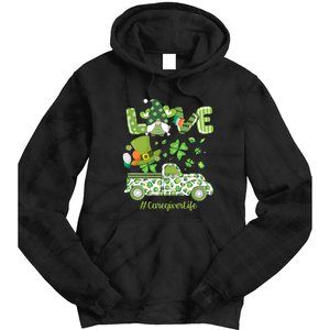 Gnome Shamrock Truck Love Caregiver Life St Patricks Day Tie Dye Hoodie