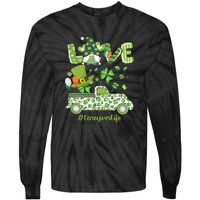 Gnome Shamrock Truck Love Caregiver Life St Patricks Day Tie-Dye Long Sleeve Shirt