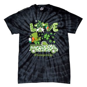 Gnome Shamrock Truck Love Caregiver Life St Patricks Day Tie-Dye T-Shirt