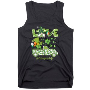 Gnome Shamrock Truck Love Caregiver Life St Patricks Day Tank Top