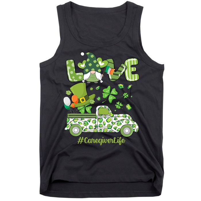 Gnome Shamrock Truck Love Caregiver Life St Patricks Day Tank Top