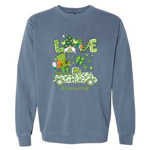 Gnome Shamrock Truck Love Caregiver Life St Patricks Day Garment-Dyed Sweatshirt