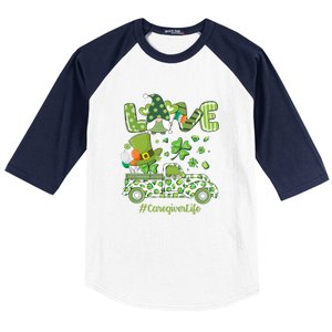 Gnome Shamrock Truck Love Caregiver Life St Patricks Day Baseball Sleeve Shirt