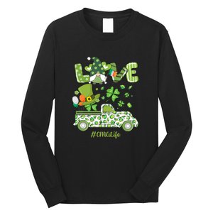 Gnome Shamrock Truck Love CMA Life Nurse St Patricks Day Long Sleeve Shirt