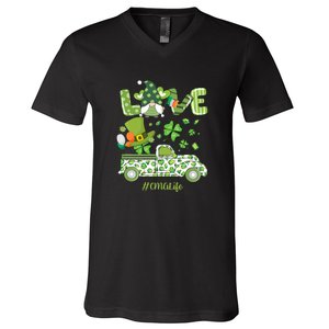 Gnome Shamrock Truck Love CMA Life Nurse St Patricks Day V-Neck T-Shirt