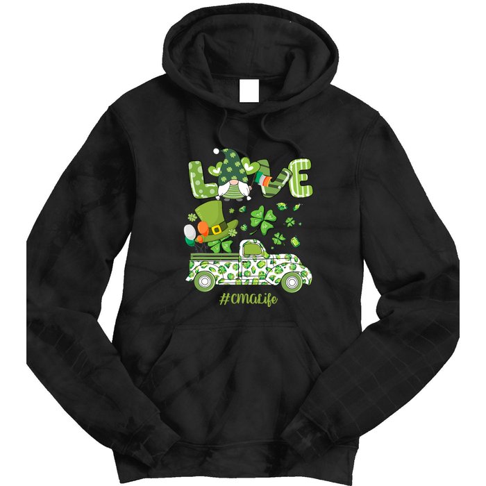 Gnome Shamrock Truck Love CMA Life Nurse St Patricks Day Tie Dye Hoodie