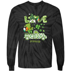 Gnome Shamrock Truck Love CMA Life Nurse St Patricks Day Tie-Dye Long Sleeve Shirt