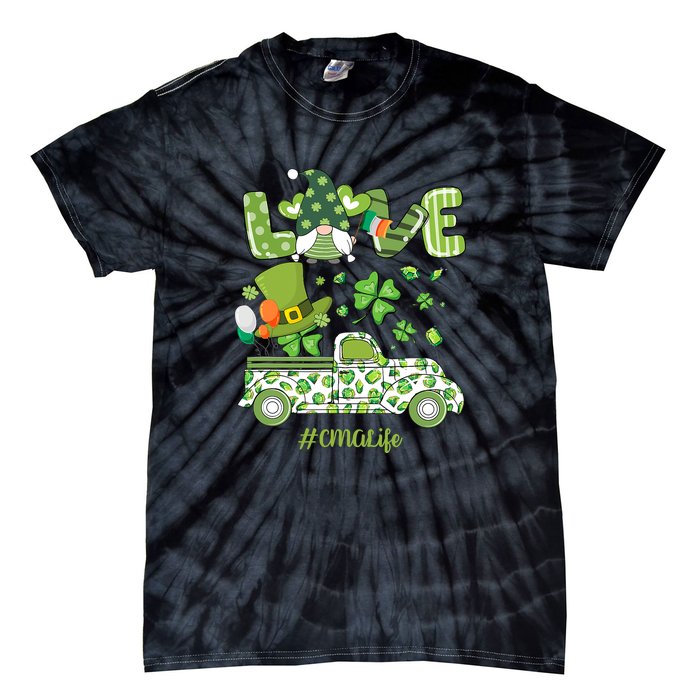 Gnome Shamrock Truck Love CMA Life Nurse St Patricks Day Tie-Dye T-Shirt