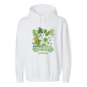 Gnome Shamrock Truck Love CMA Life Nurse St Patricks Day Garment-Dyed Fleece Hoodie