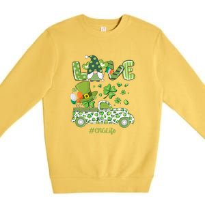 Gnome Shamrock Truck Love CNA Life Nurse St Patricks Day Premium Crewneck Sweatshirt