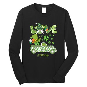 Gnome Shamrock Truck Love CNA Life Nurse St Patricks Day Long Sleeve Shirt