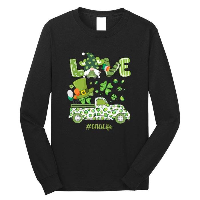 Gnome Shamrock Truck Love CNA Life Nurse St Patricks Day Long Sleeve Shirt