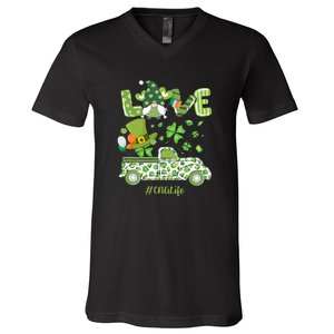 Gnome Shamrock Truck Love CNA Life Nurse St Patricks Day V-Neck T-Shirt