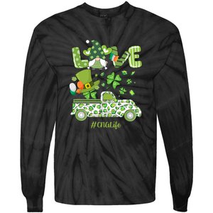 Gnome Shamrock Truck Love CNA Life Nurse St Patricks Day Tie-Dye Long Sleeve Shirt