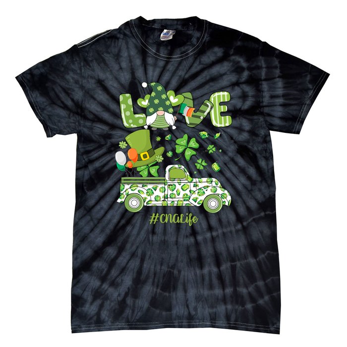 Gnome Shamrock Truck Love CNA Life Nurse St Patricks Day Tie-Dye T-Shirt