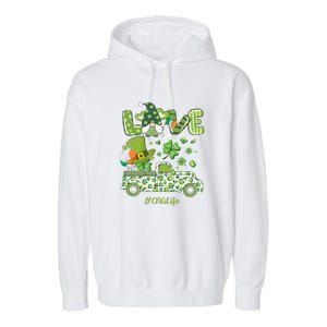 Gnome Shamrock Truck Love CNA Life Nurse St Patricks Day Garment-Dyed Fleece Hoodie