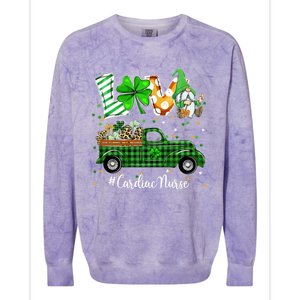 Gnome Shamrock Truck Love Cardiac Nurse St Patricks Day Gift Colorblast Crewneck Sweatshirt