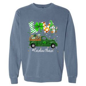 Gnome Shamrock Truck Love Cardiac Nurse St Patricks Day Gift Garment-Dyed Sweatshirt