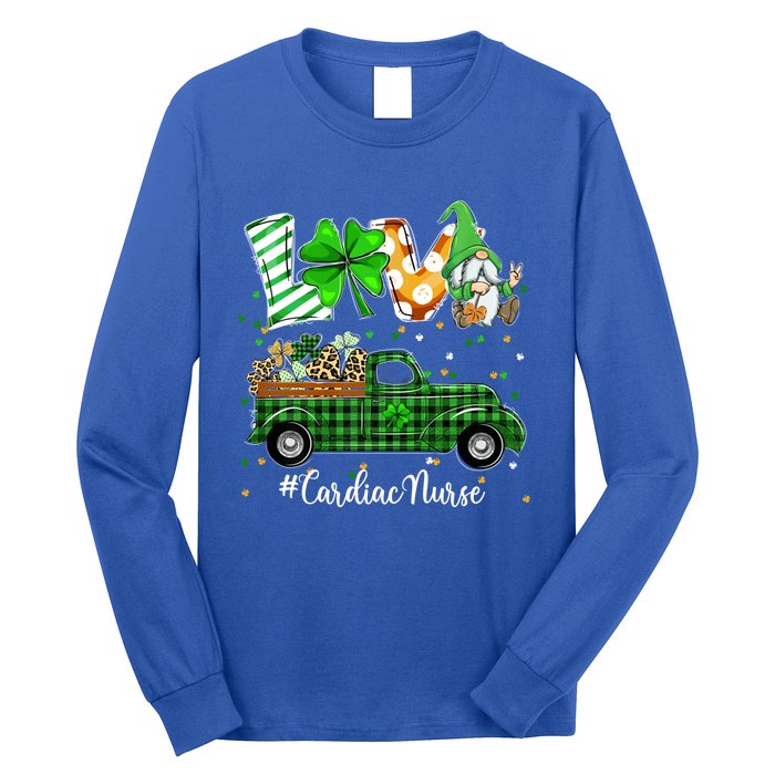 Gnome Shamrock Truck Love Cardiac Nurse St Patricks Day Gift Long Sleeve Shirt