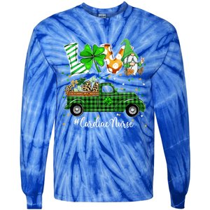 Gnome Shamrock Truck Love Cardiac Nurse St Patricks Day Gift Tie-Dye Long Sleeve Shirt