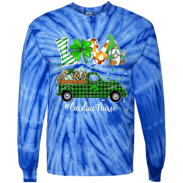 Gnome Shamrock Truck Love Cardiac Nurse St Patricks Day Gift Tie-Dye Long Sleeve Shirt