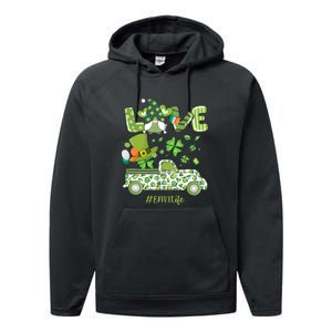 Gnome Shamrock Truck Love EMT Life Nurse St Patricks Day Performance Fleece Hoodie