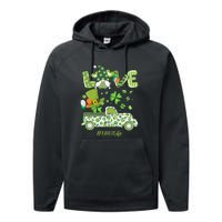 Gnome Shamrock Truck Love EMT Life Nurse St Patricks Day Performance Fleece Hoodie